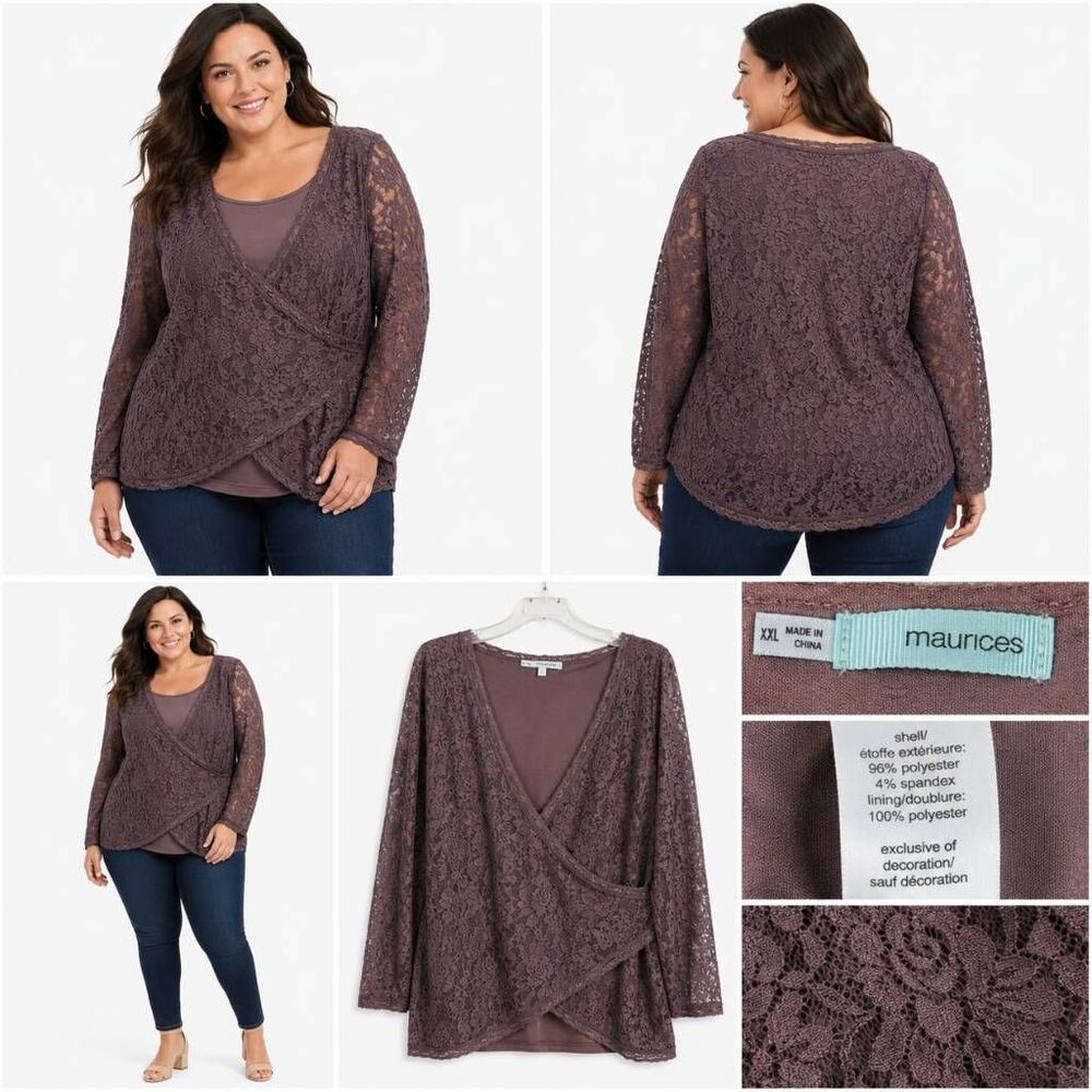 Maurices Womens Lace Wrap Blouse Mauve XXL